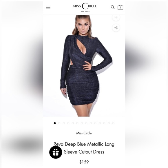 MISS CIRCLE Reva Deep Blue Metallic Long Sleeve Cutout Dress COCKTAIL MINI S 4-6 - Picture 3 of 6